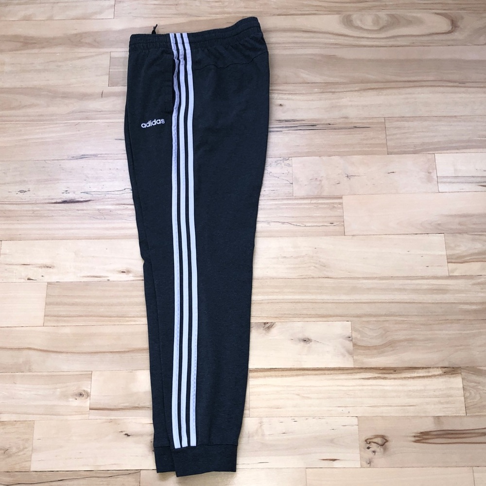 ADIDAS Woman’s Grey Joggers with Lilac Three-Stripes - M